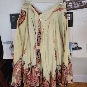 J. Peterman Cream and Red Paisley A-Line Skirt